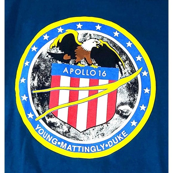 NASA Apollo 16 Mission Crew Badge Logo T-Shirt Men's Small Dark-Teal (T5E) - Picture 1 of 3